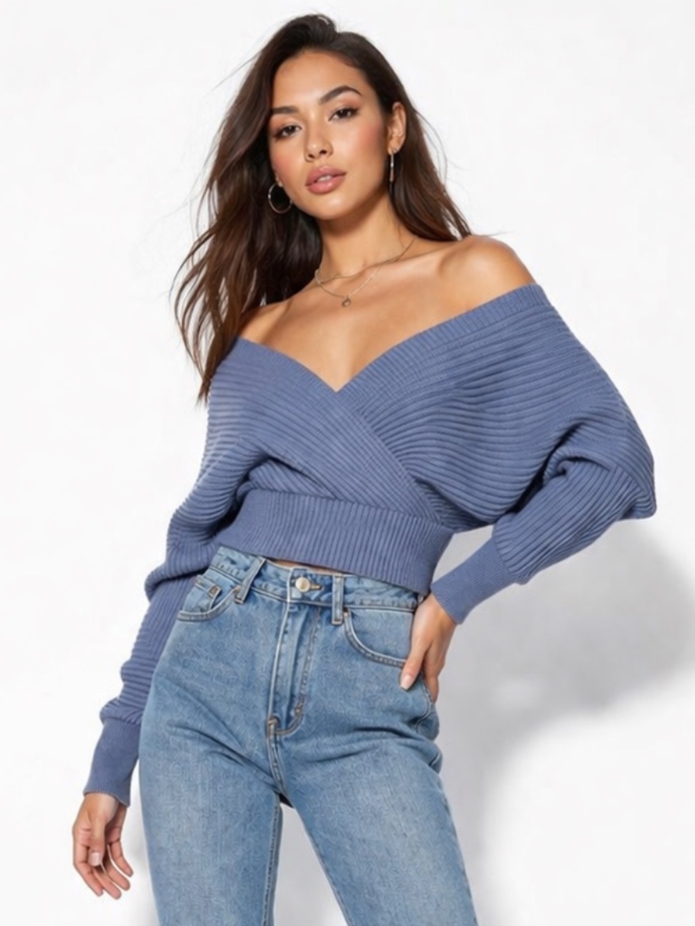 🌺 Dreamer by Debut Criss Cross V Neck Blue Sweater